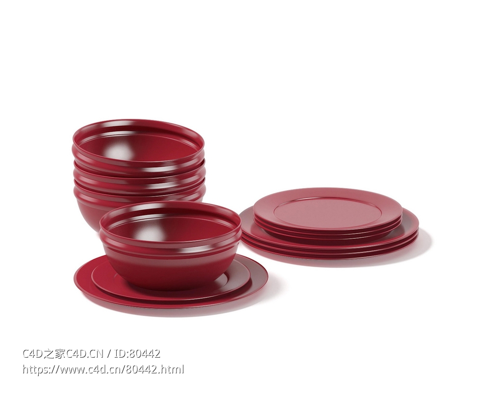 碗碟盘子红色餐具套装C4D模型下载 - C4D之家 - 13.jpg