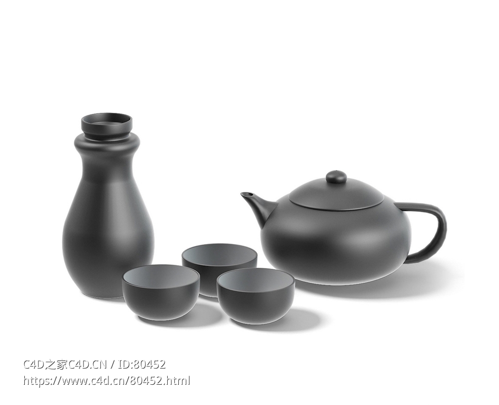 红茶套装黑色茶壶茶叶罐子茶杯C4D模型下载 - C4D之家 - 23.jpg