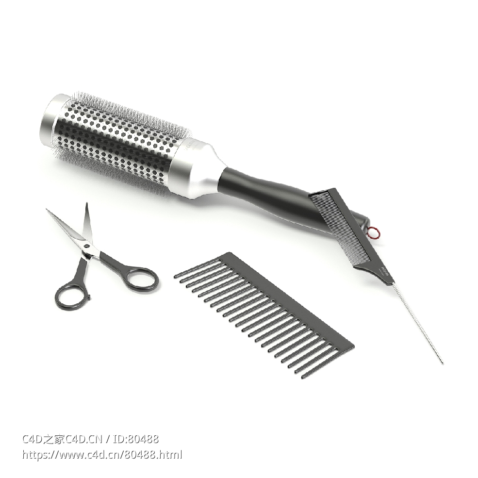 C4D美发工具梳子剪子Hairdressing Tools 3D Model - C4D之家 - 30.jpg