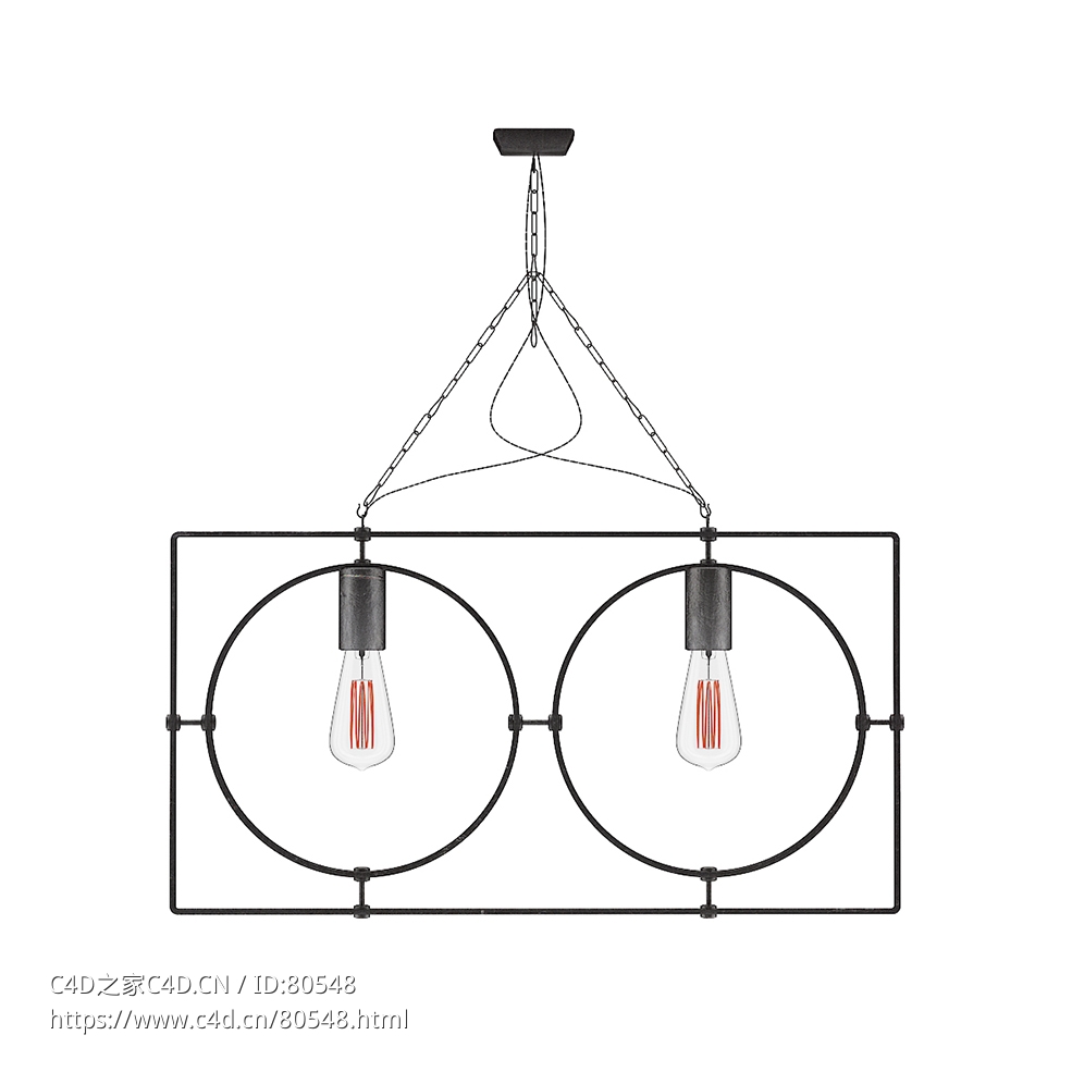 2头北欧风格餐厅铁艺圆环吊灯c4d模型下载