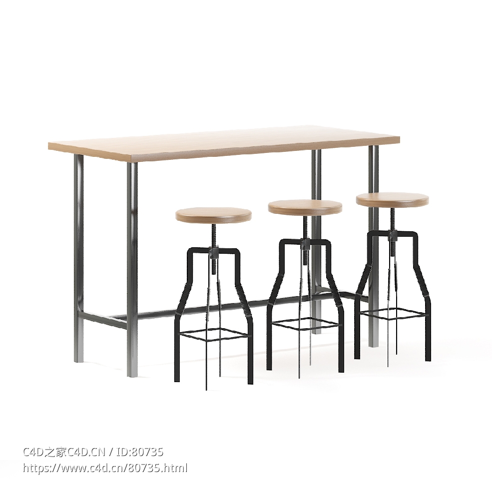 酒吧三人桌椅C4D模型