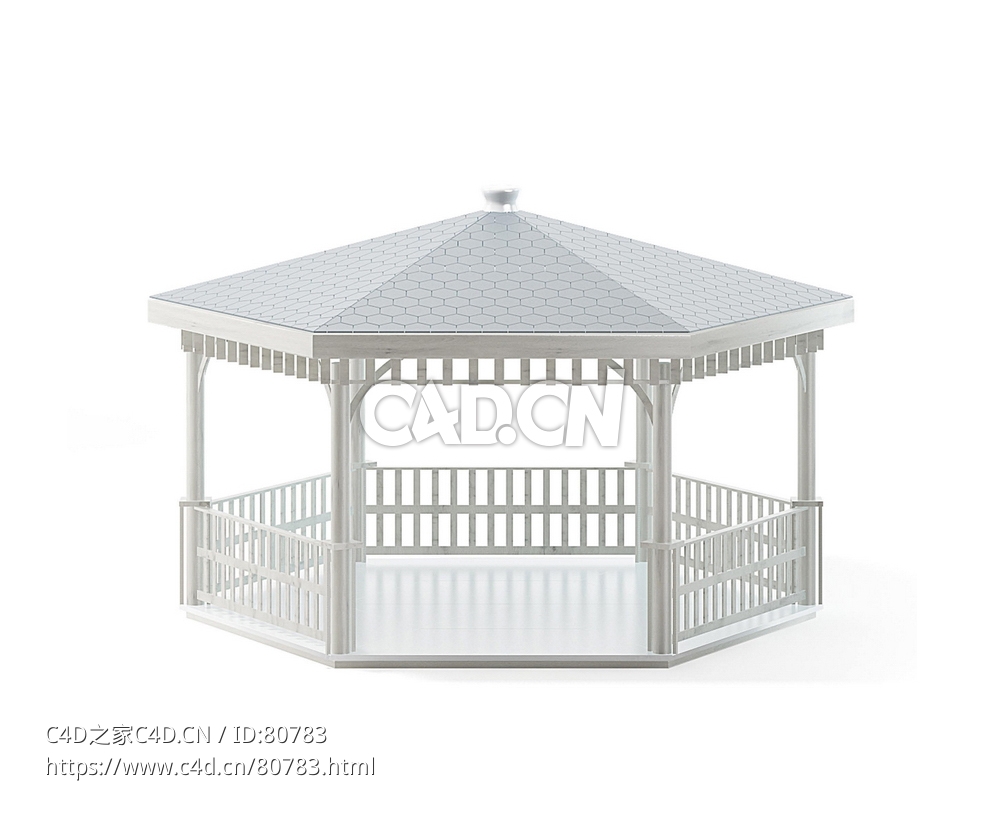 六角凉亭c4d模型下载