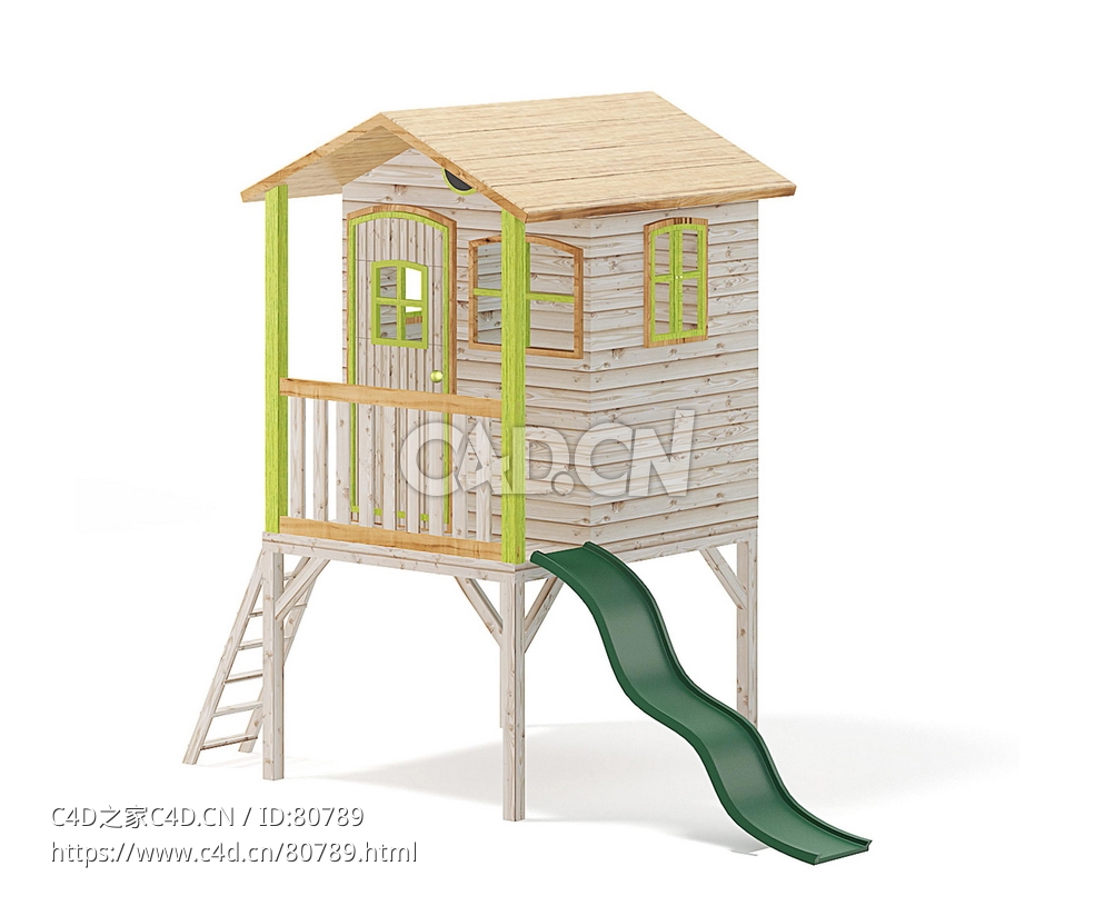 带滑梯儿童游戏木屋c4d模型下载