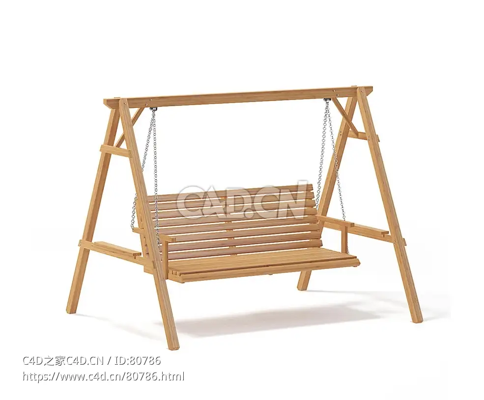木制花园秋千椅c4d模型下载