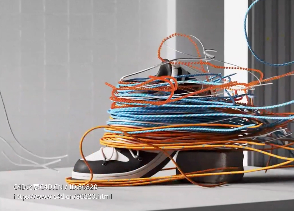 C4D绳子动力学制作缠绕鞋子的动画工程