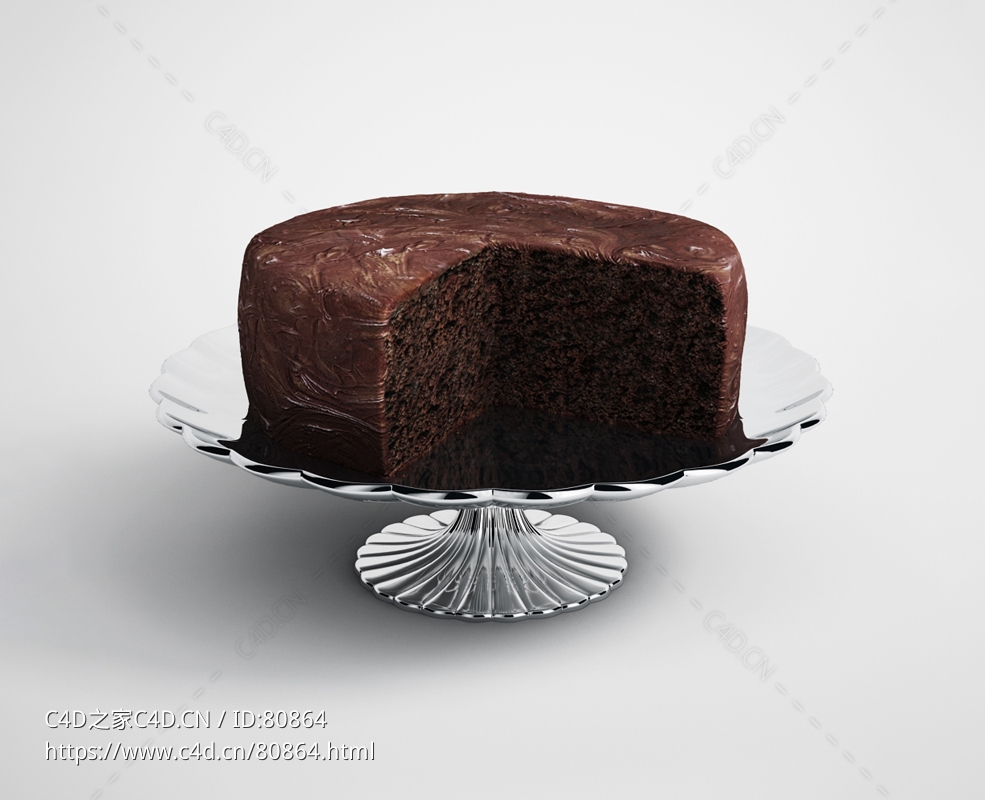 切开的巧克力蛋糕C4D模型下载