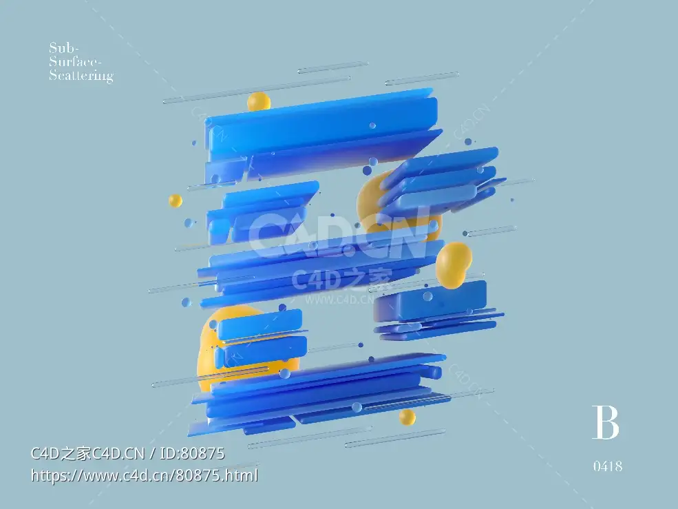 Octane蓝色切片文字3S字母B C4D工程文件下载