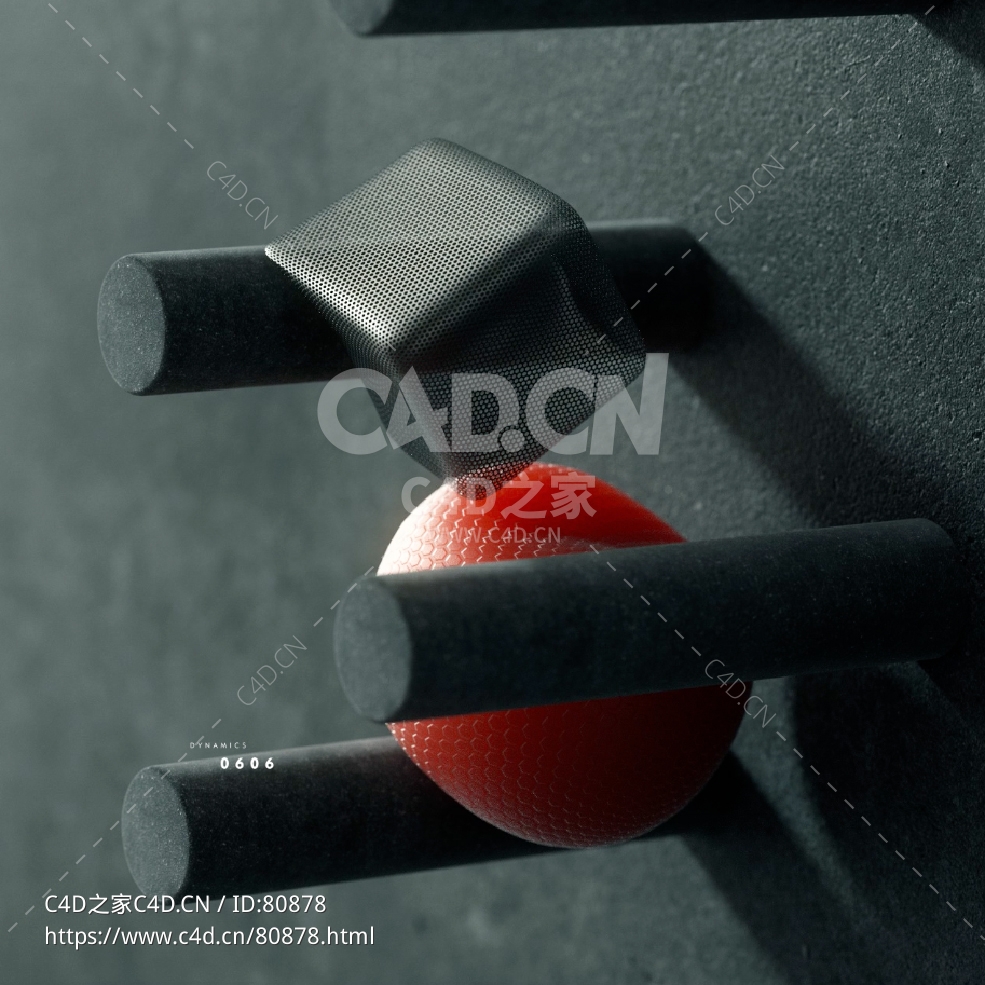 Octane胶皮球和网状立方体掉落柔体动画C4D工程文件下载