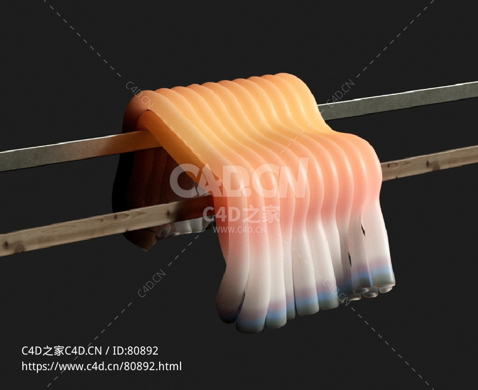 Octane柔软弹性的粉面彩条甩动动画C4D工程文件下载
