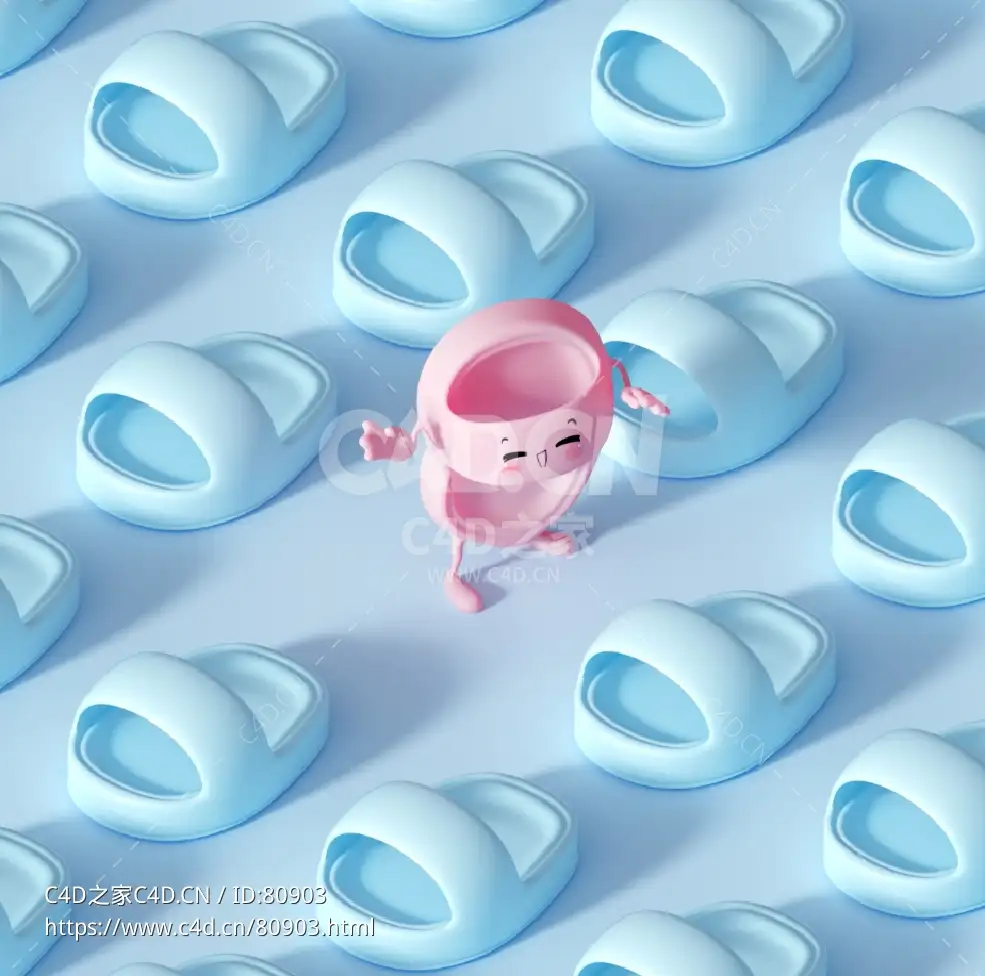 Octane跳舞的软萌Q弹小拖鞋卡通角色C4D工程文件下载