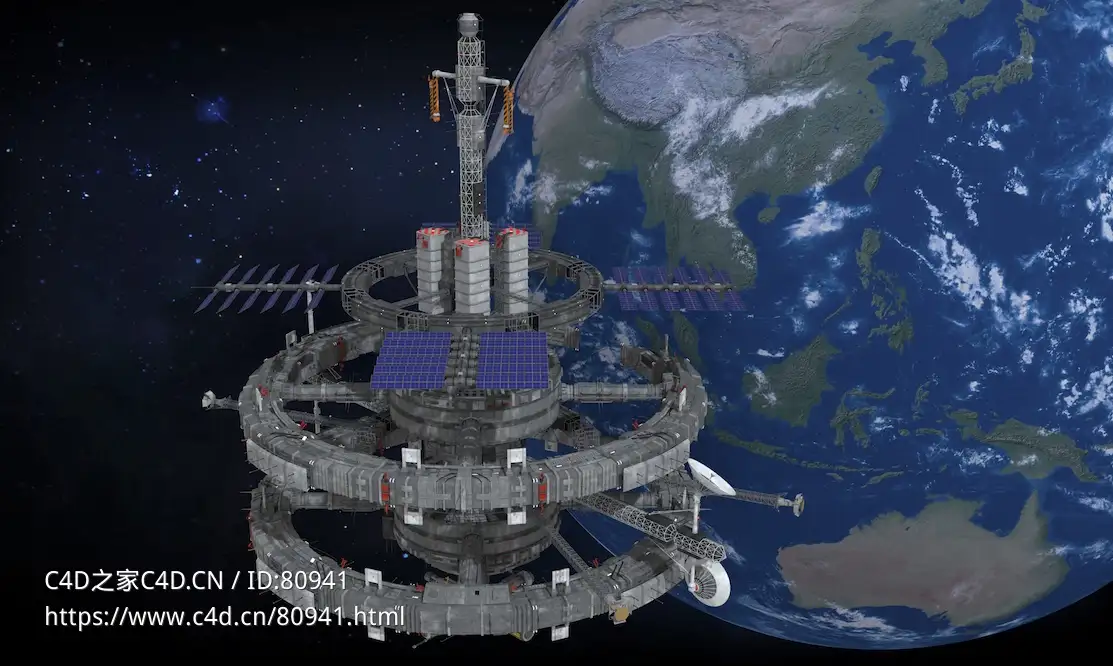 科幻太空地球空间站宇宙机械场景C4D模型Sci-Fi Space Station