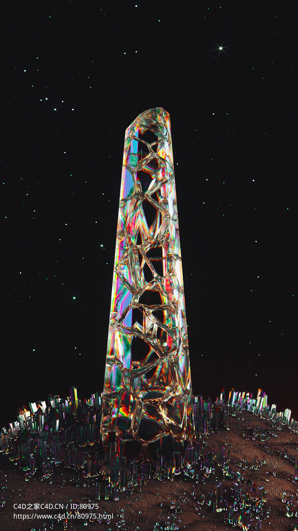 满地生长的镂空水晶柱c4d octane渲染工程文件Quartz View