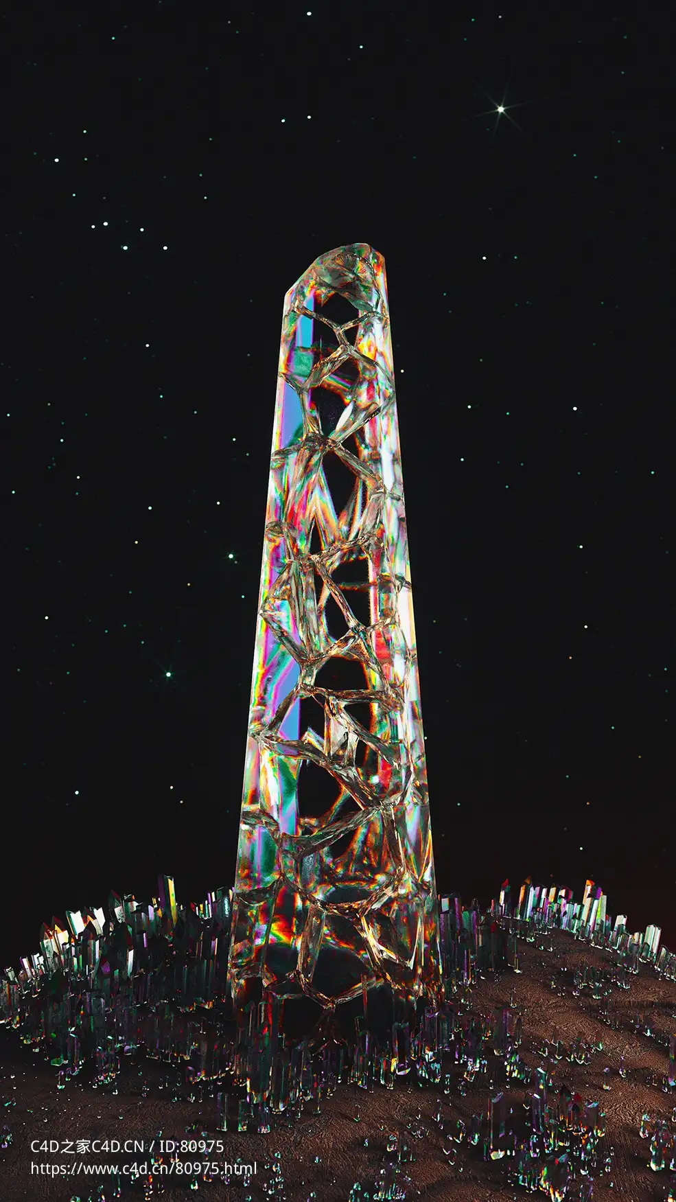 满地生长的镂空水晶柱c4d octane渲染工程文件Quartz View