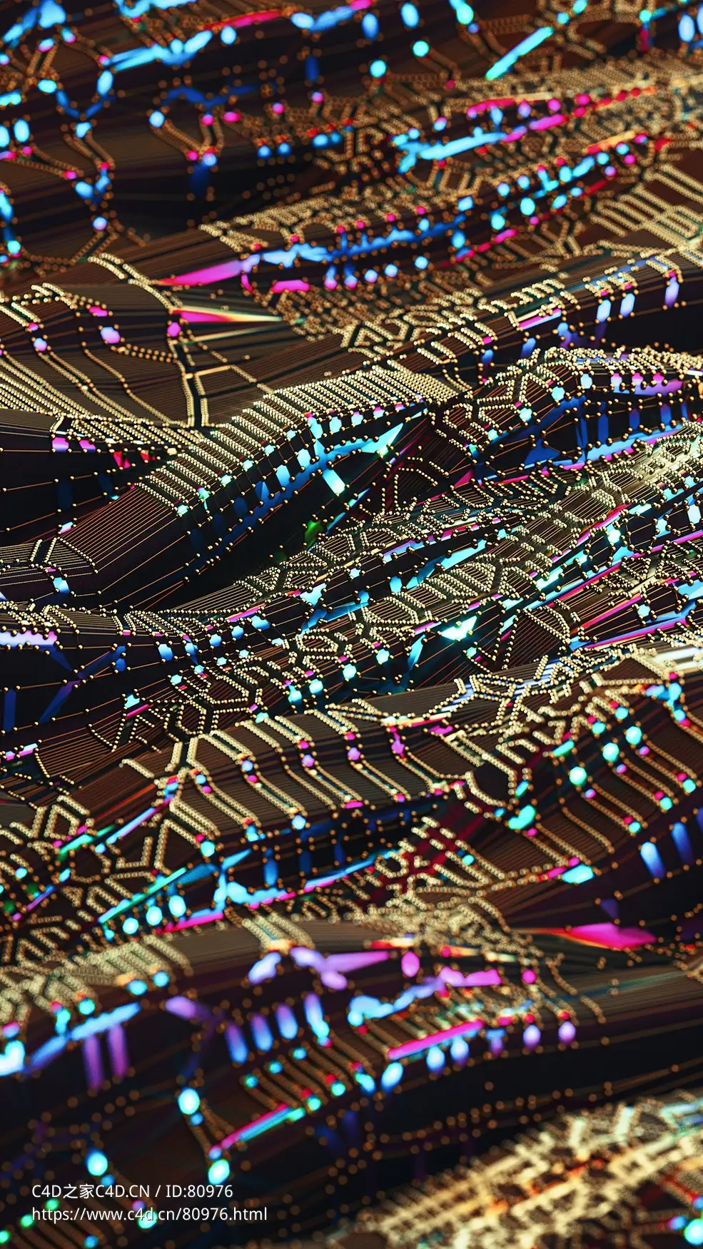 发光科技波浪线c4d octane渲染工程文件Voro Perle