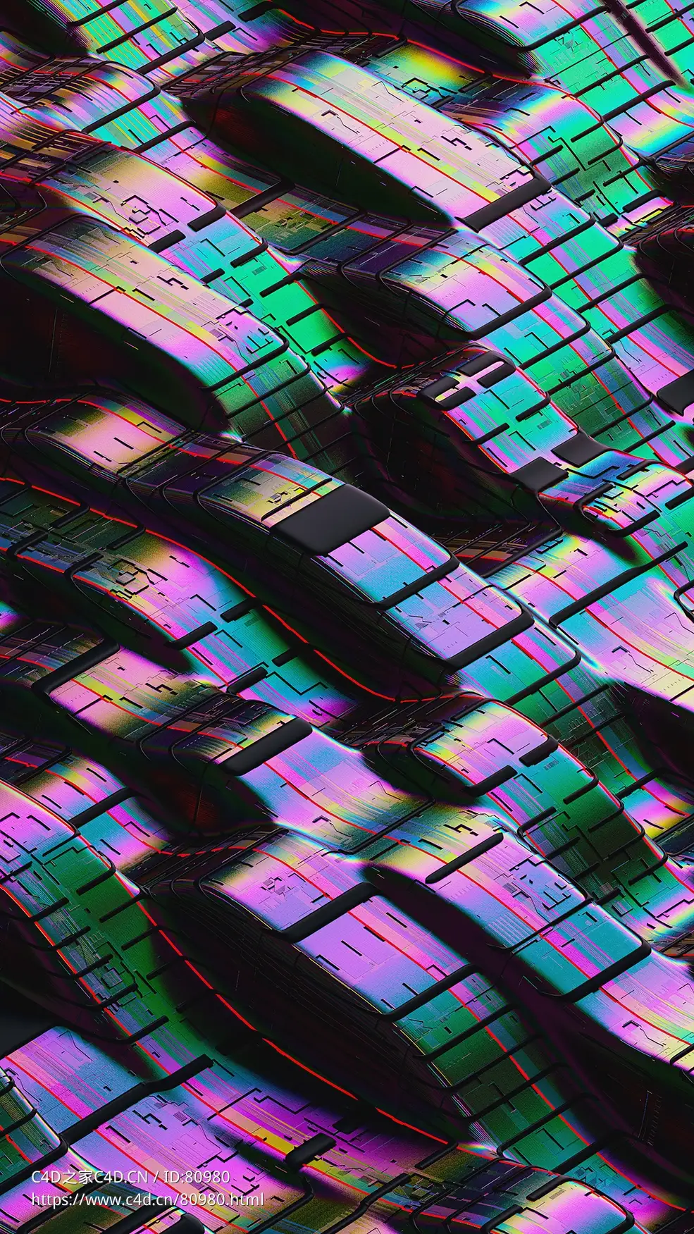 蓝紫色科技条带c4d octane渲染工程文件Plates