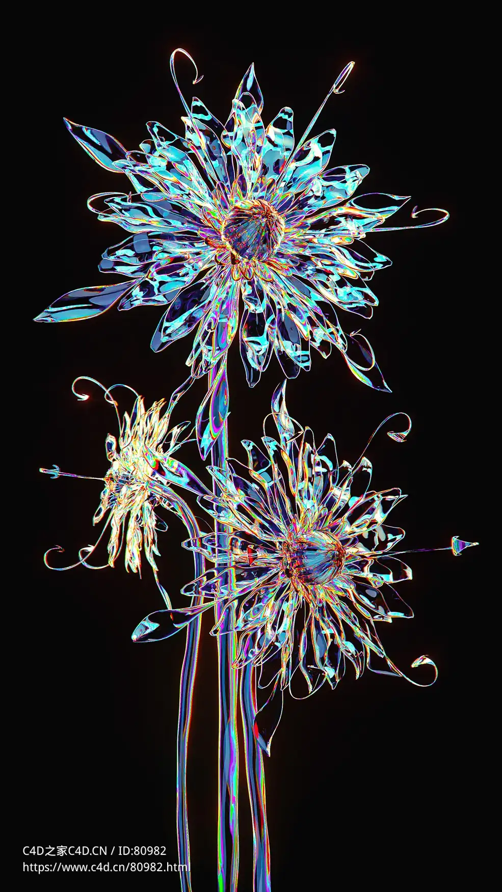 水晶玻璃花瓣c4d octane渲染工程文件Glass Petals #2