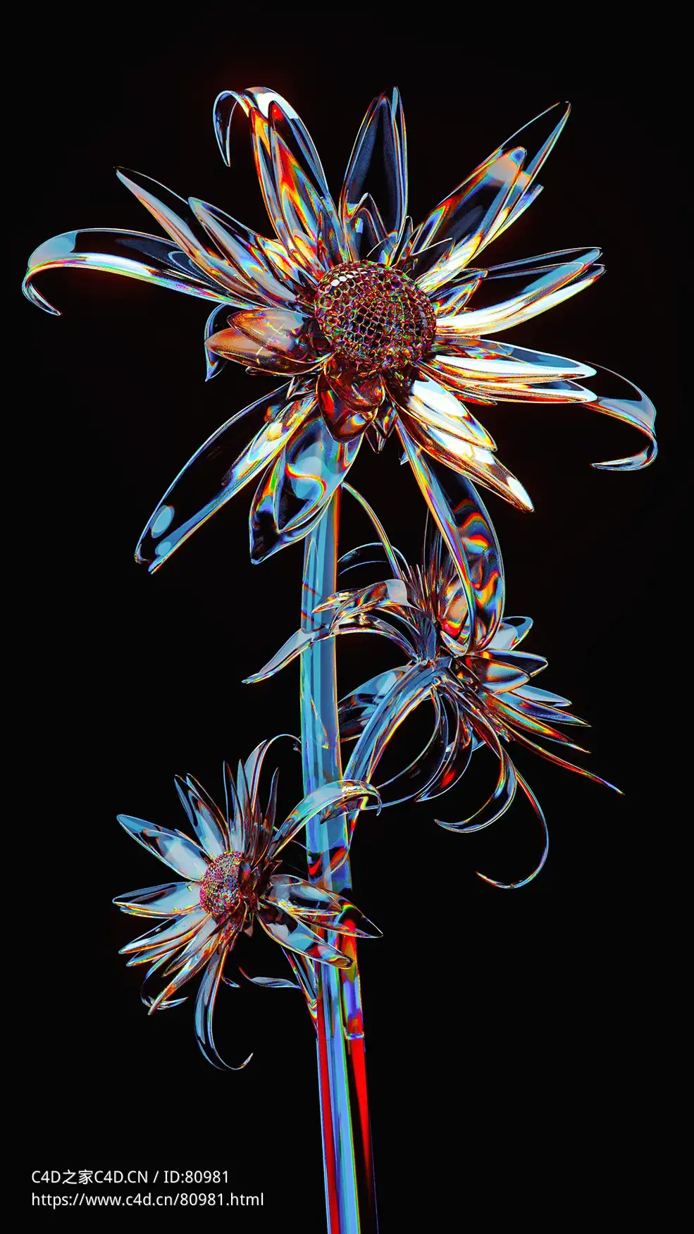 玻璃花瓣c4d octane渲染工程文件Glass Petals