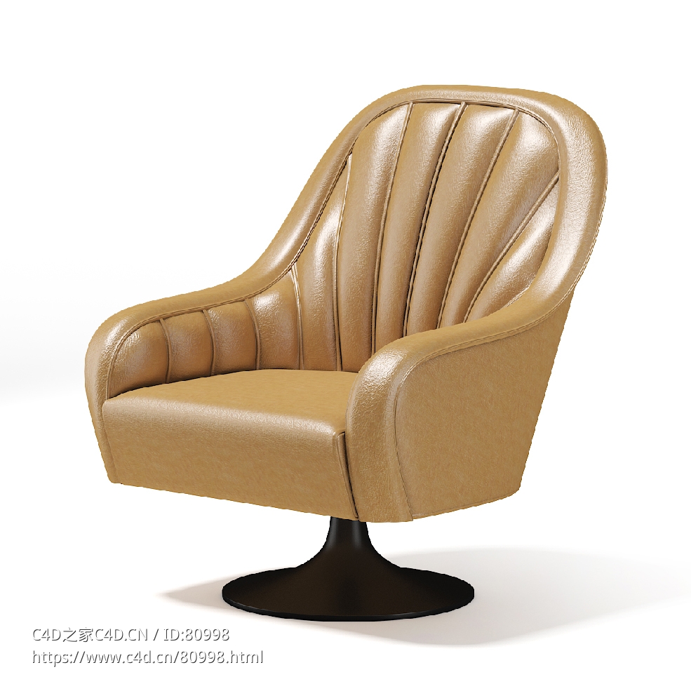 黄色真皮包裹单人沙发椅C4D模型 - C4D之家 - 13.jpg