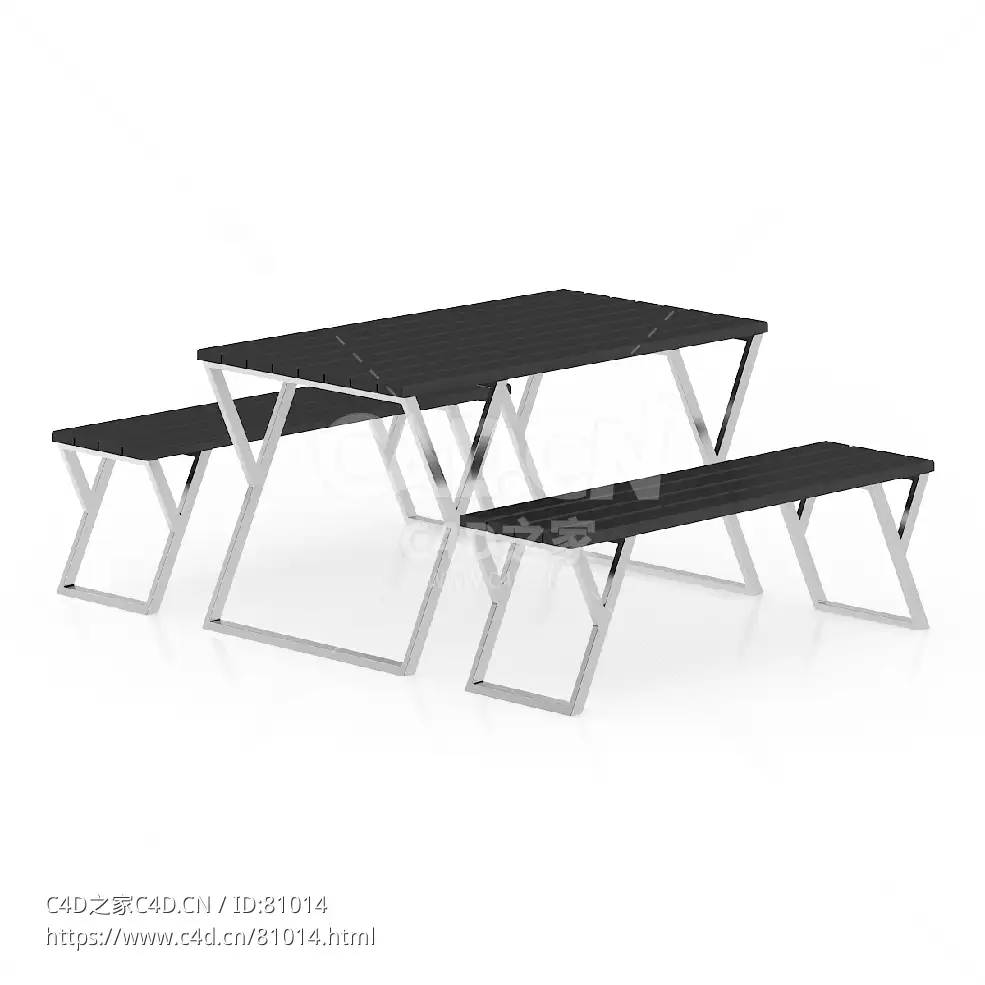 黑色桌子和长凳C4D户外庭院家具模型下载 - C4D之家 - 04.jpg