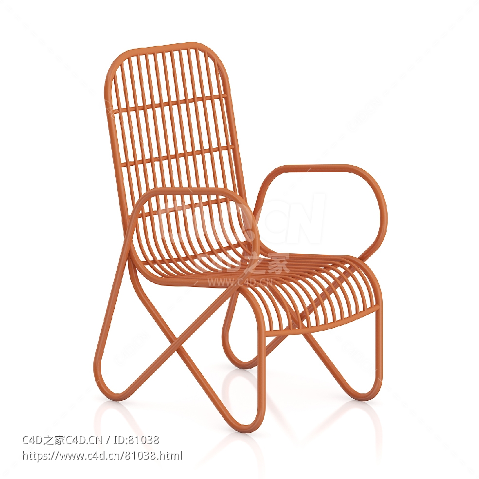 橙色扶手椅C4D户外庭院家具模型下载