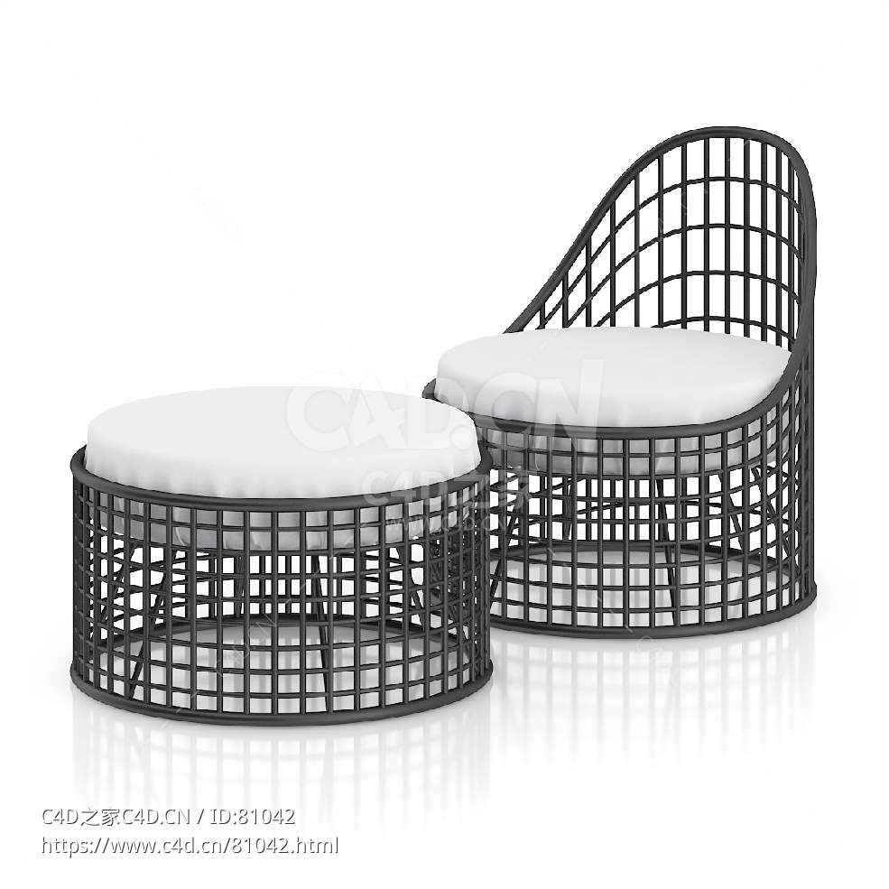 带脚凳的铁艺网状椅子C4D户外庭院家具模型下载 - C4D之家 - 32.jpg