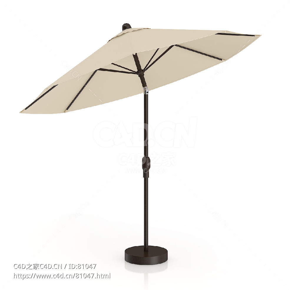 圆形米色遮阳伞C4D户外庭院家具模型下载