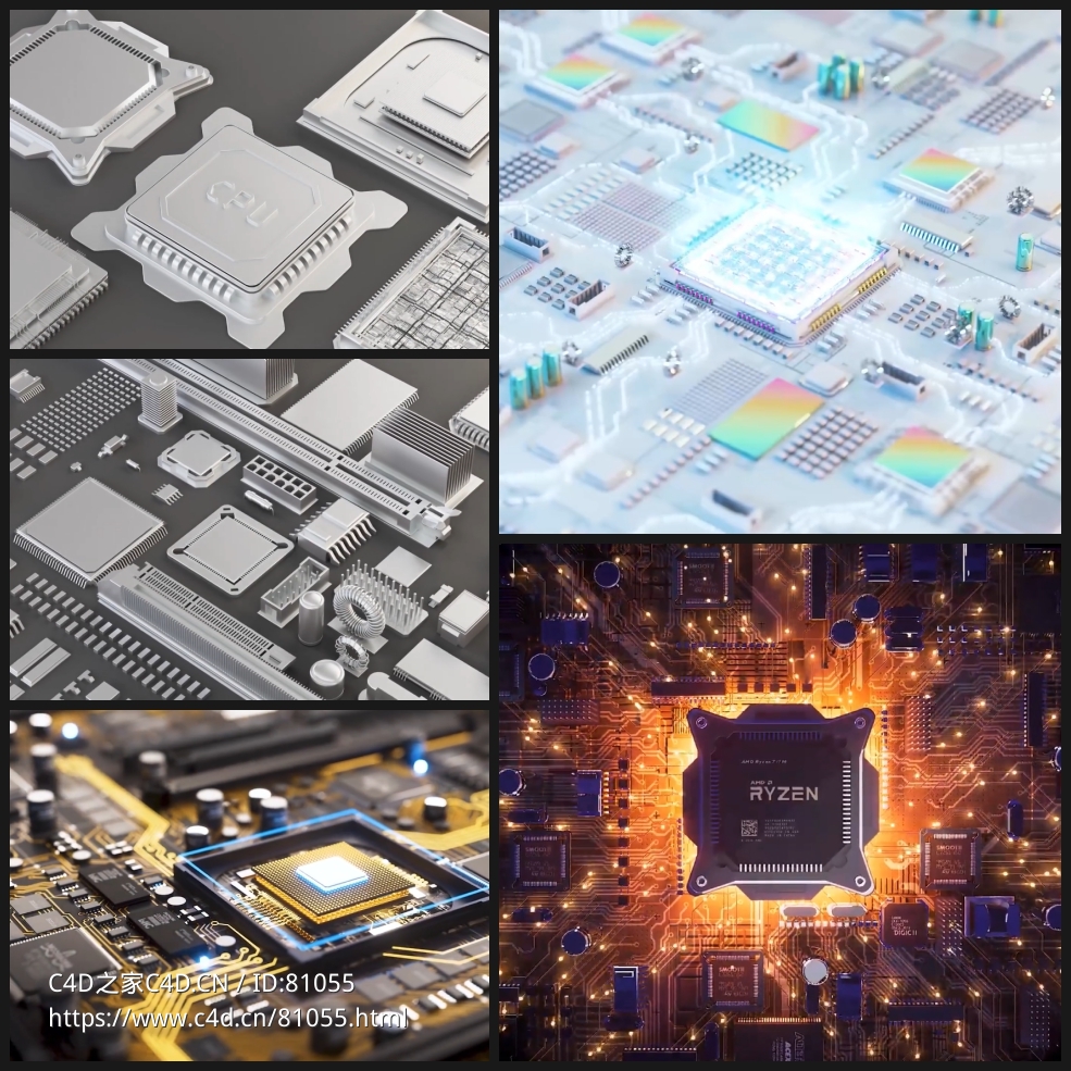 C4D主板芯片电子元器件模型预设motherboard builder kit for cinema 4d - C4D之家 - 未命名.jpg