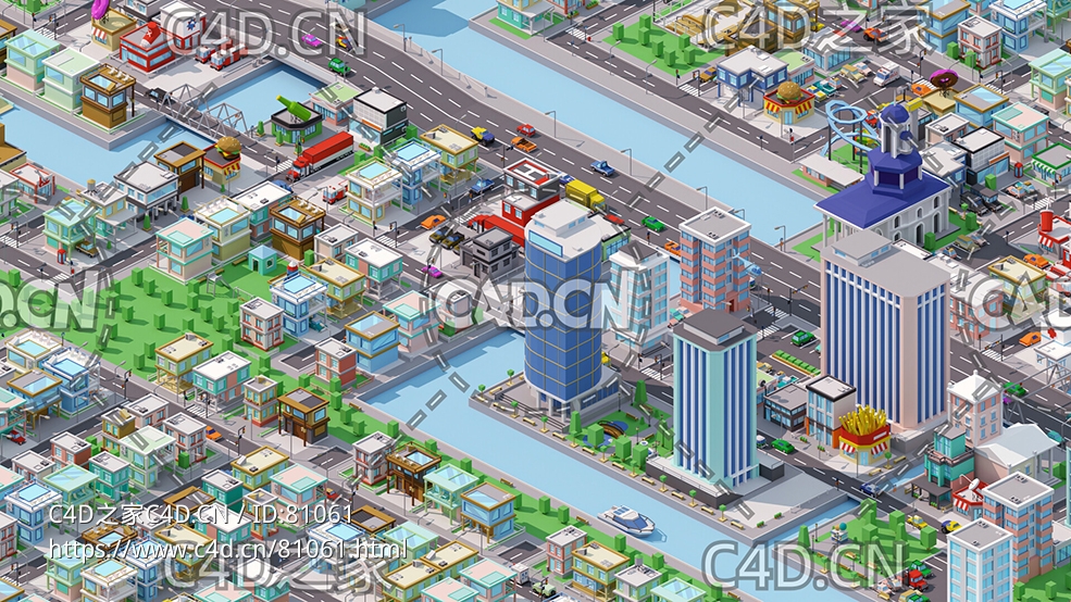 现代城市建筑低面卡通风格模型元素合集City 1 VR / AR / low-poly 3d model - C4D之家 - ithappy-10.jpg
