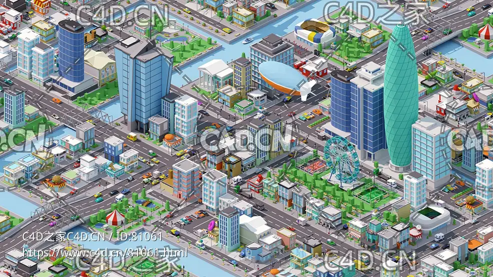 现代城市建筑低面卡通风格模型元素合集City 1 VR / AR / low-poly 3d model