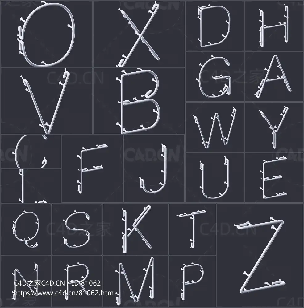 43个霓虹灯灯管文字字母数字符号模型合集Neon Lettersets - C4D之家 - 1.jpg