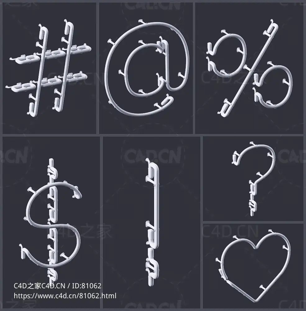 43个霓虹灯灯管文字字母数字符号模型合集Neon Lettersets