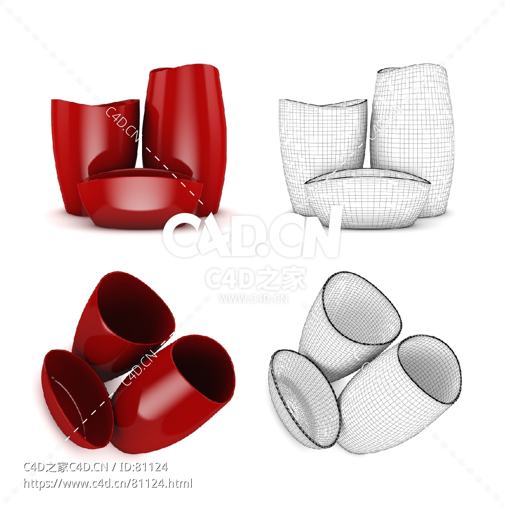 红色造型花瓶C4D模型