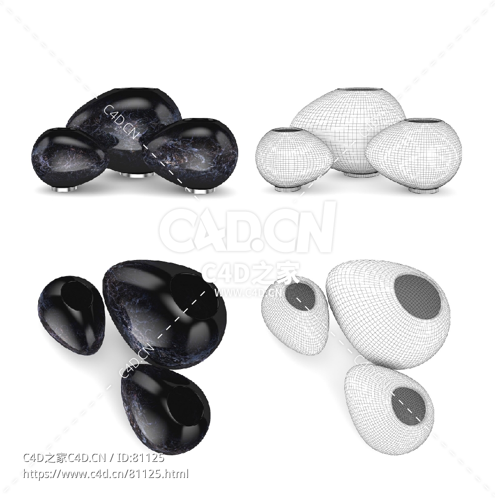 深蓝色花瓶C4D模型