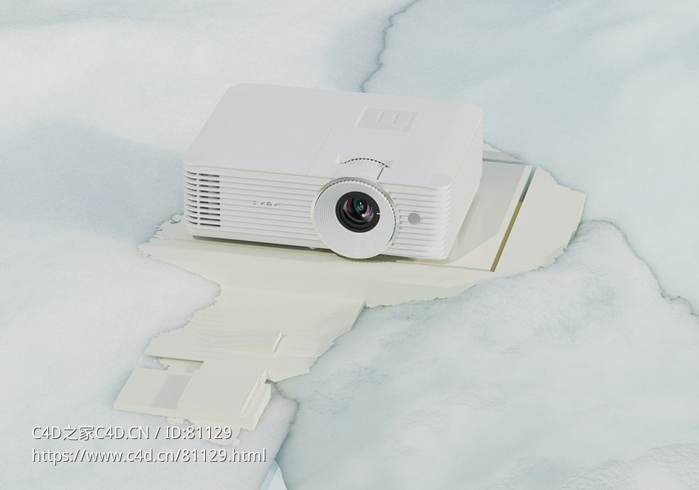 C4D红移Redshift渲染雪地里的投影仪模型