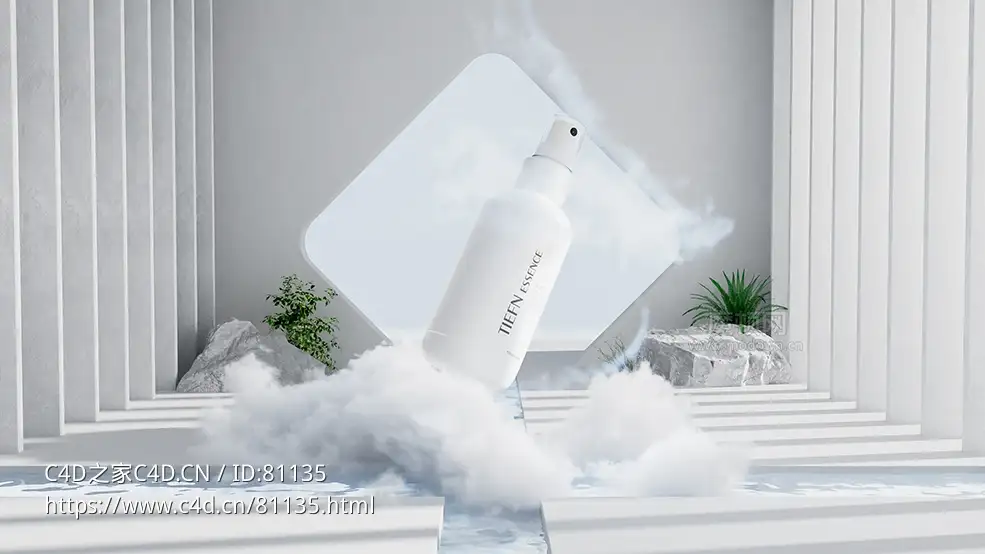 C4D OCTANE水池云雾中的化妆品创意场景模型 - C4D之家 - 20230520.jpg