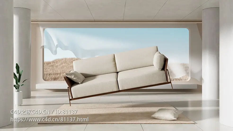 C4D OCTANE室内窗户前的沙发创意模型 - C4D之家 - 14.jpg