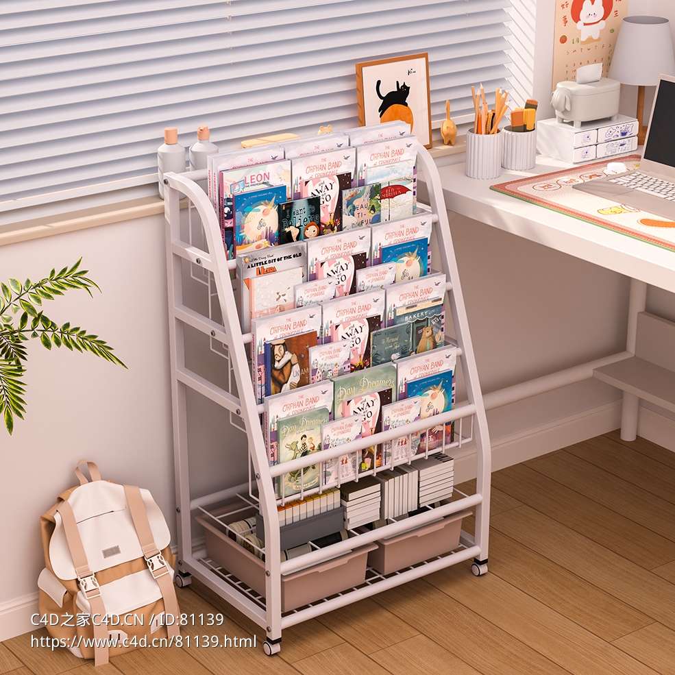 C4D OCTANE儿童书房书桌图画本场景模型