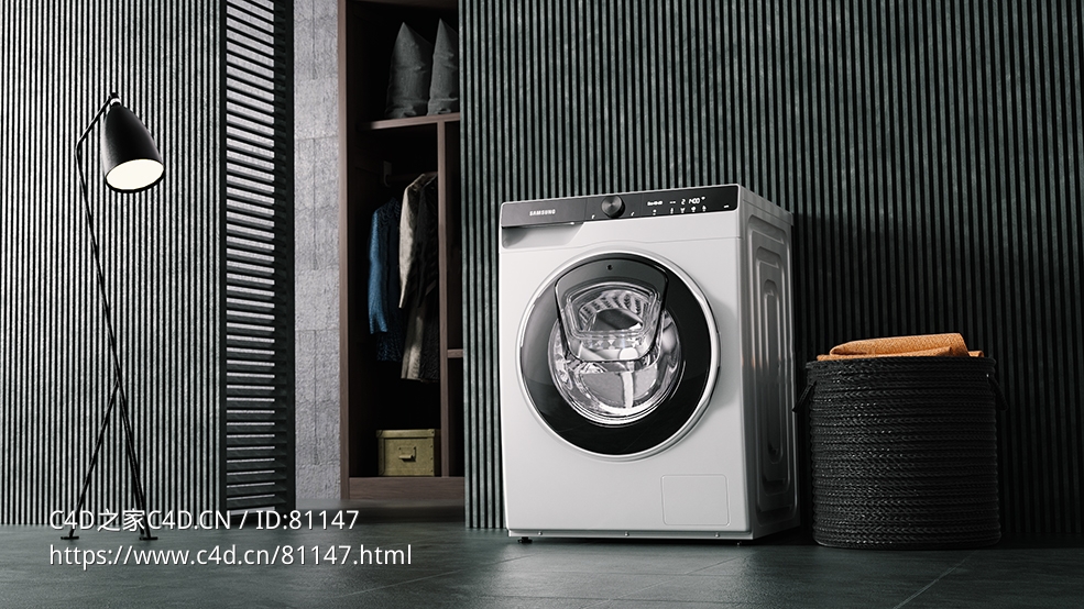 C4D OC现代室内洗衣机模型场景