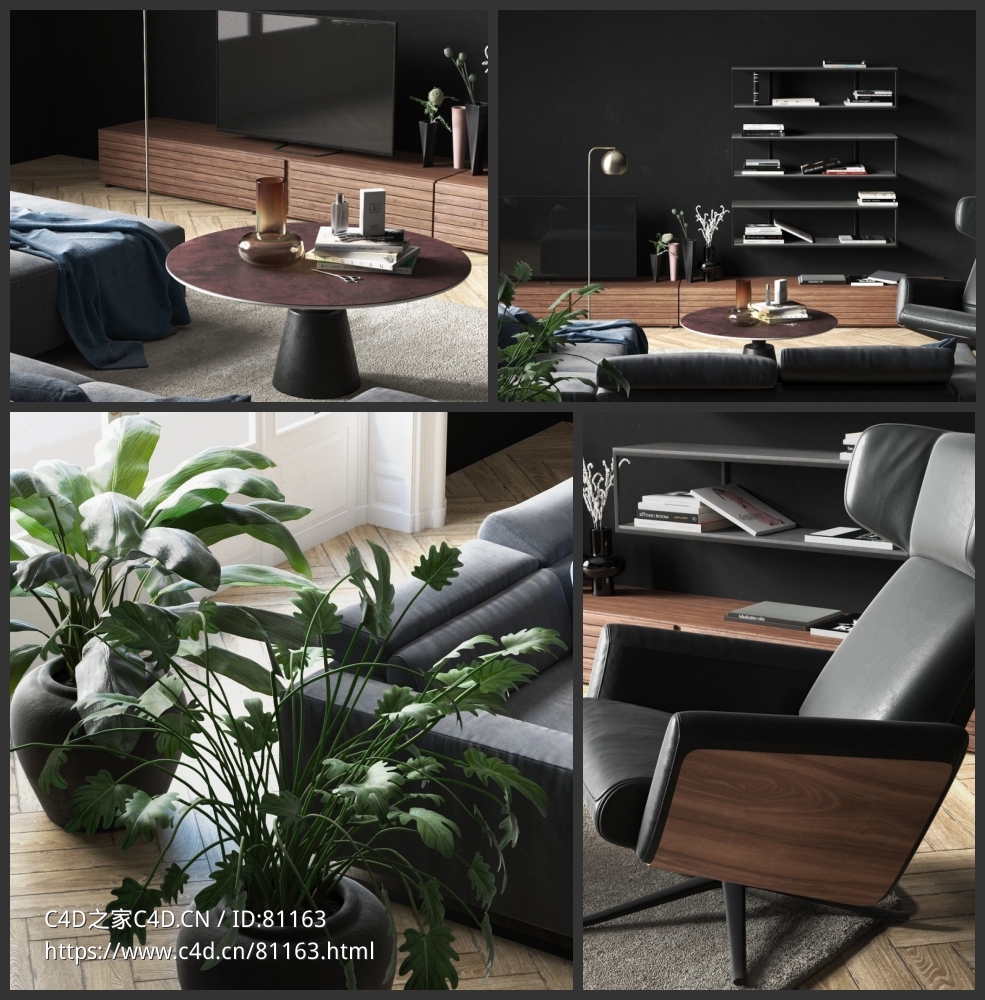C4D VRAY现代室内客厅模型