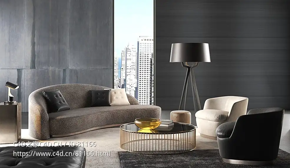 C4D VRAY现代客厅建筑室内渲染模型