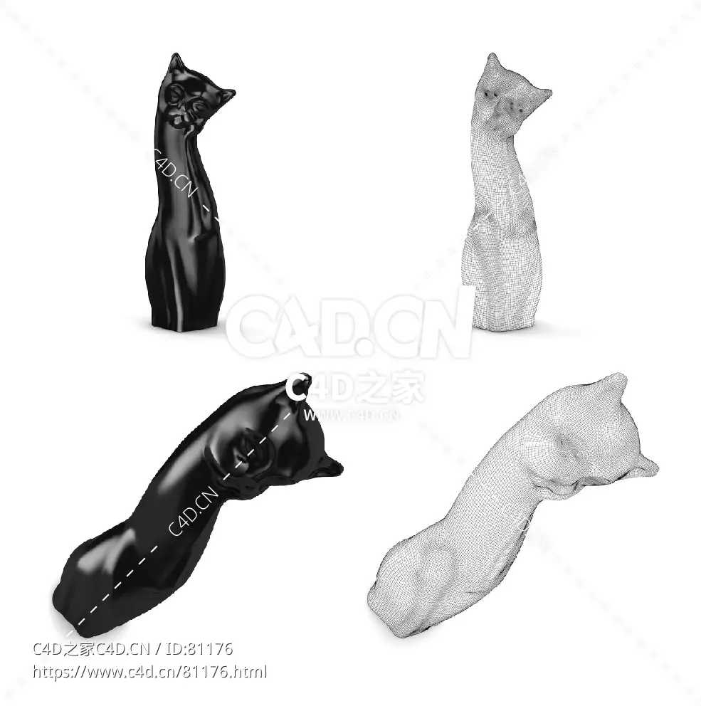 站立的小猫工艺品摆件C4D模型