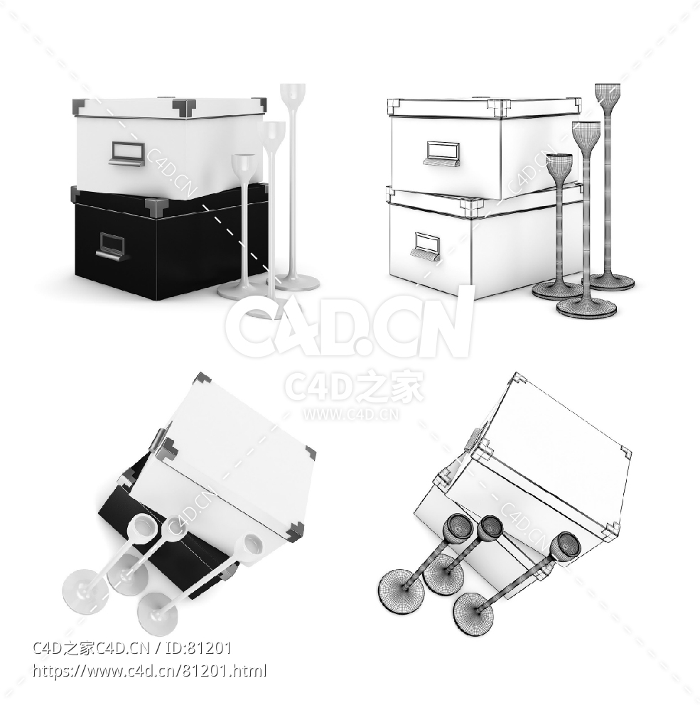 装饰盒箱子高脚杯装饰品C4D模型