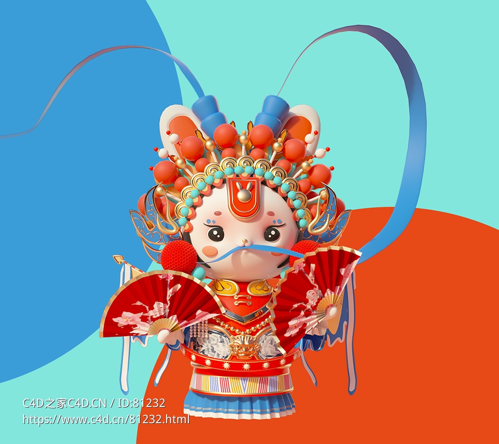 京剧装扮兔子卡通戏曲形象角色模型