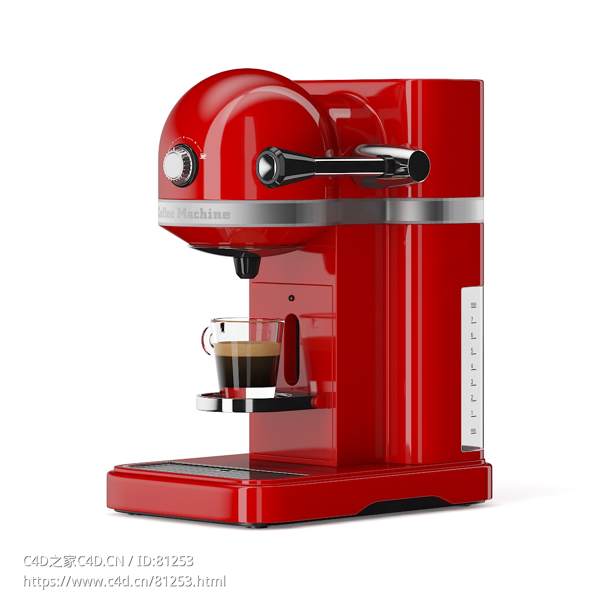 红色浓缩咖啡机c4d模型下载Red Espresso Machine