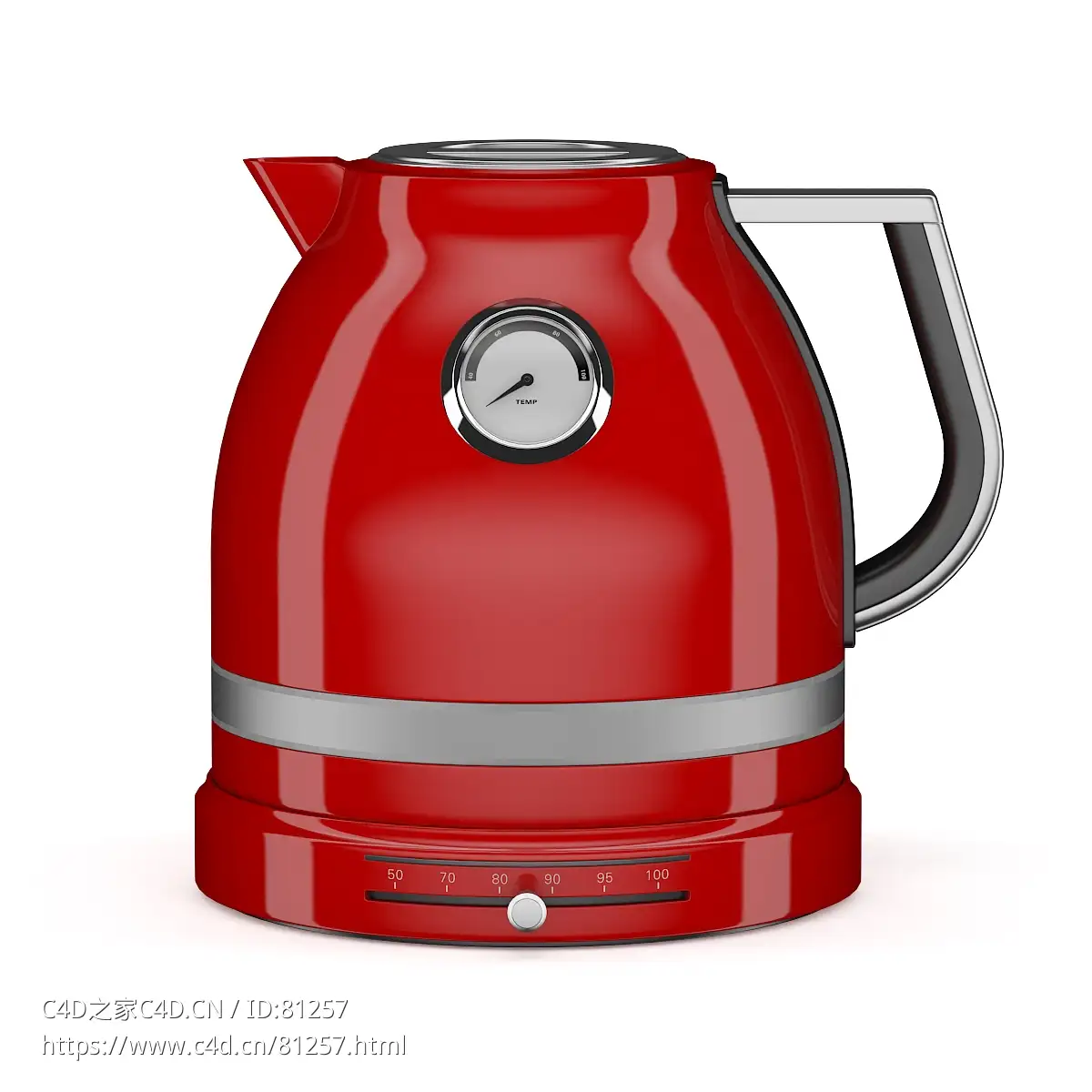 红色电水壶c4d模型下载Red Electric Kettle