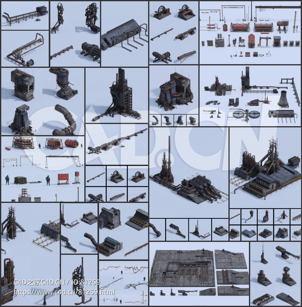 大型科幻工业建筑钢铁厂设备部件模型素材库INDUSTRIAL ZONE - C4D之家 - 3.jpg