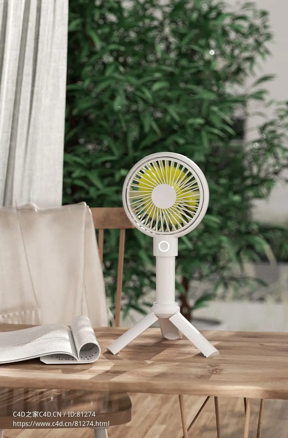 办公室桌子上的小台扇c4d oc模型
