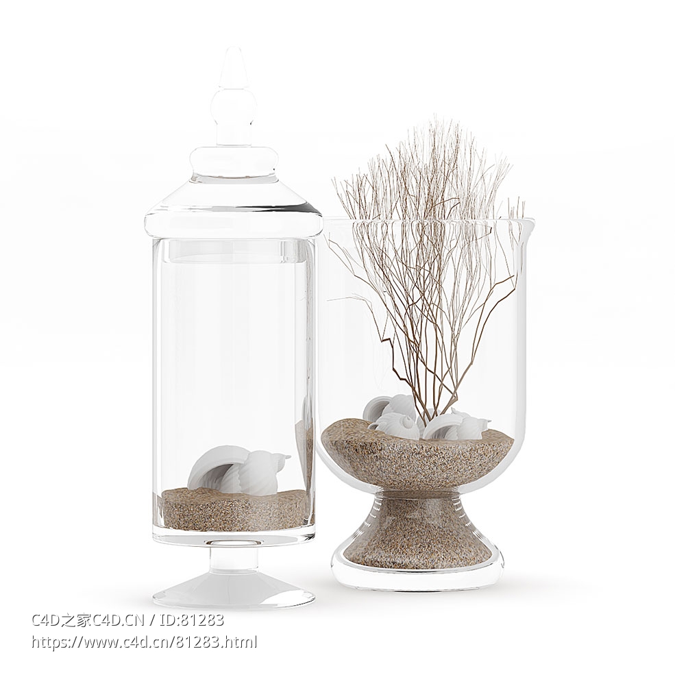 装有沙子和海螺贝壳的玻璃容器c4d模型下载 - C4D之家 - 09.jpg
