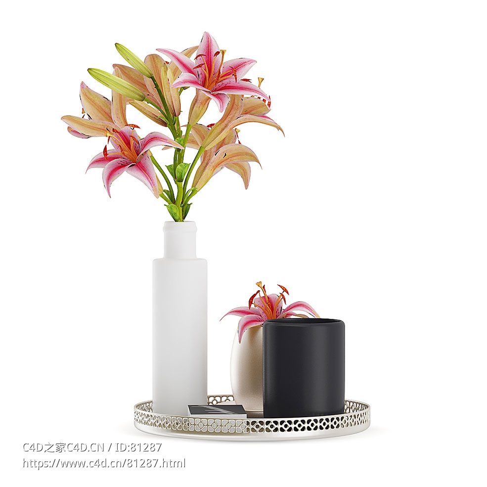 鲜花托盘百合花c4d模型下载