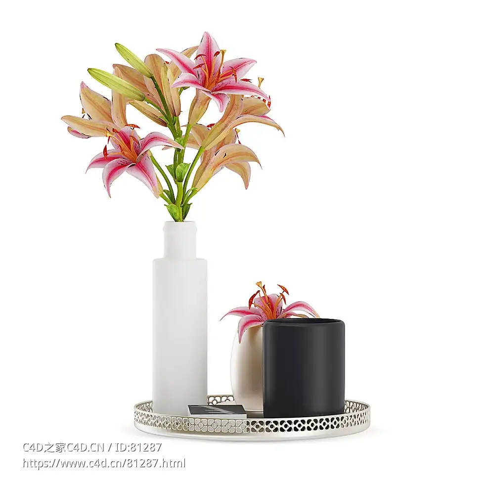 鲜花托盘百合花c4d模型下载